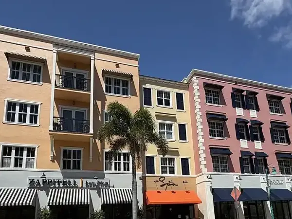 Shops and condominium buildings along NE 2nd Avenue in Delray Beach, Florida