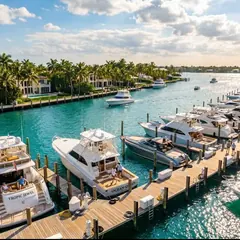 Illustrative image: yachts moored along a long wooden marina dock under a blue sky